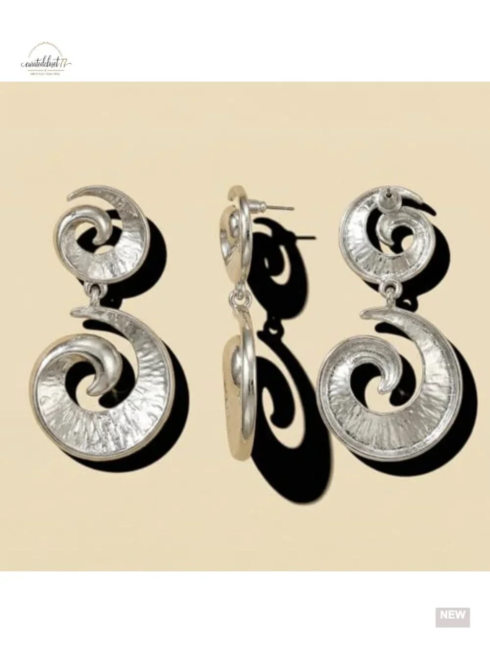 Layered Spiral Dangle Drop Earrings, Geometric Chunky Swirl Statement Jewelry